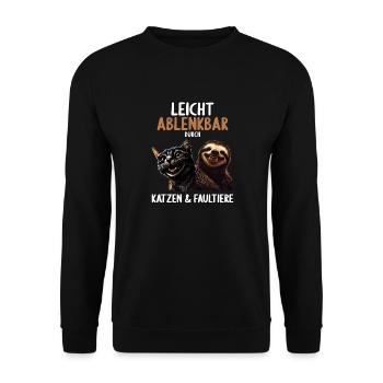 Leicht Ablenkbar durch Katzen Und Faultiere - Unisex Pullover - Schwarz - Vorne - Alina (178cm) & Michal (187cm)