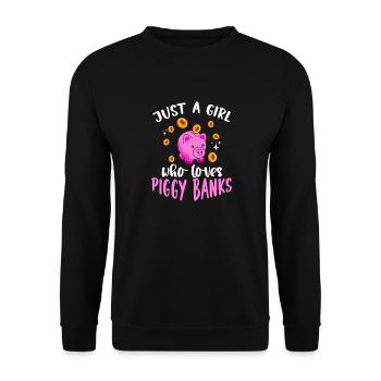 Just A Girl Who Loves Piggy Banks Sparen - Unisex Pullover - Schwarz - Vorne - Alina (178cm) & Michal (187cm)