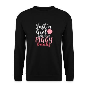 Just A Girl Who Loves Piggy Banks Sparen - Unisex Pullover - Schwarz - Vorne - Alina (178cm) & Michal (187cm)