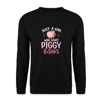 Just A Girl Who Loves Piggy Banks Sparen - Unisex Pullover - Schwarz - Vorne - Alina (178cm) & Michal (187cm)