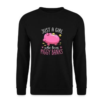 Just A Girl Who Loves Piggy Banks Sparen - Unisex Pullover - Schwarz - Vorne - Alina (178cm) & Michal (187cm)