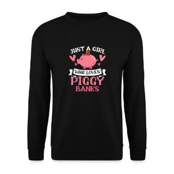 Just A Girl Who Loves Piggy Banks Sparen - Unisex Pullover - Schwarz - Vorne - Alina (178cm) & Michal (187cm)