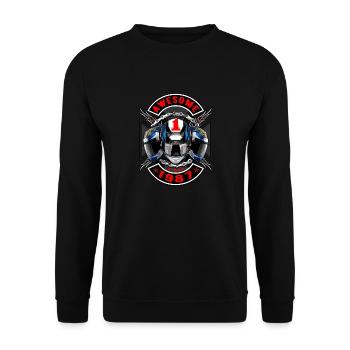 Awesome since 1987, Biker Geburtstag - Unisex Pullover - Schwarz - Vorne - Alina (178cm) & Michal (187cm)