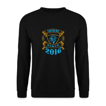 Awesome since 2016. Angel, Angler Geburtstag - Unisex Pullover - Schwarz - Vorne - Alina (178cm) & Michal (187cm)