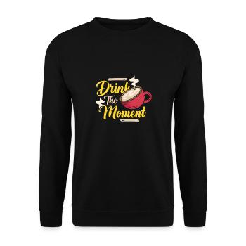 Drink the Moment Coffee - Unisex Pullover - Schwarz - Vorne - Alina (178cm) & Michal (187cm)