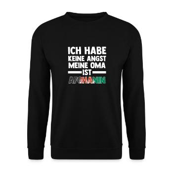 Ich habe keine Angst meine Oma ist Afghanin - Unisex Pullover - Schwarz - Vorne - Alina (178cm) & Michal (187cm)