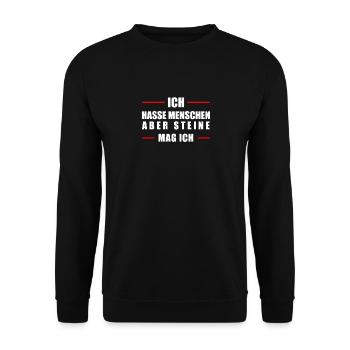 Schwarzer Humor | Ich hasse Menschen Steine Sind - Unisex Pullover - Schwarz - Vorne - Alina (178cm) & Michal (187cm)