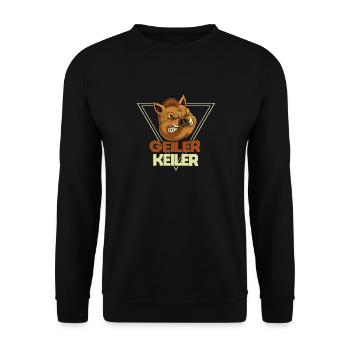 Geiler Keiler | Jagen Weidmann Bester Jäger Jagd - Unisex Pullover - Schwarz - Vorne - Alina (178cm) & Michal (187cm)