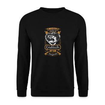 Rente 2023 Endlich Zeit Zum Angeln - Unisex Pullover - Schwarz - Vorne - Alina (178cm) & Michal (187cm)