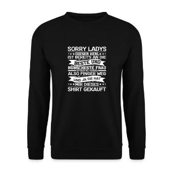 Sorry Ladies Paar Freund Vergeben Geschenk Spruch - Unisex Pullover - Schwarz - Vorne - Alina (178cm) & Michal (187cm)