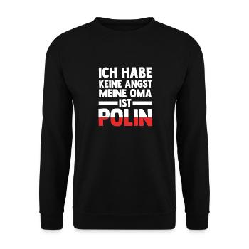 Ich habe keine Angst meine Oma ist Polin - Unisex Pullover - Schwarz - Vorne - Alina (178cm) & Michal (187cm)
