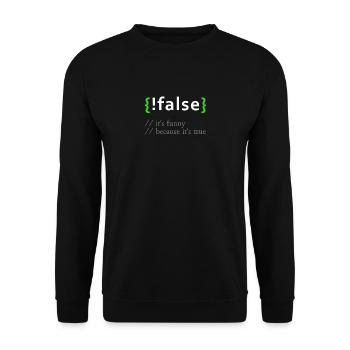 ! False - Programme informatique de programmeur de codage amusant - Sweat-shirt Unisexe - noir - Devant - Alina (178cm) & Michal (187cm)