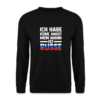 Ich habe keine Angst mein Mann ist Russe - Unisex Pullover - Schwarz - Vorne - Alina (178cm) & Michal (187cm)