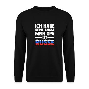 Ich habe keine Angst mein Opa ist Russe - Unisex Pullover - Schwarz - Vorne - Alina (178cm) & Michal (187cm)
