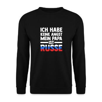 Ich habe keine Angst mein Papa ist Russe - Unisex Pullover - Schwarz - Vorne - Alina (178cm) & Michal (187cm)