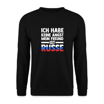 Ich habe keine Angst mein Freund ist Russe - Unisex Pullover - Schwarz - Vorne - Alina (178cm) & Michal (187cm)