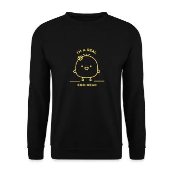I'm A Real Egg-Head Retro Funny Chicken - Unisex Pullover - Schwarz - Vorne - Alina (178cm) & Michal (187cm)