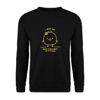 I Got An Egg-Celent Attitude Funny Chicken - Unisex Pullover - Schwarz - Vorne - Alina (178cm) & Michal (187cm)