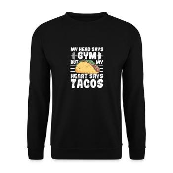 Mein Kopf sagt Fitnessstudio, aber mein Herz sagt - Unisex Pullover - Schwarz - Vorne - Alina (178cm) & Michal (187cm)