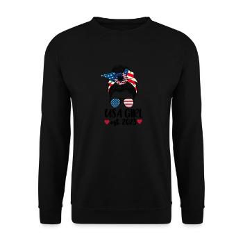 Us Citizen 2023 Shirt, Messy Bun Girl, US Citizens - Unisex Sweatshirt - black - Front - Alina (178cm) & Michal (187cm)