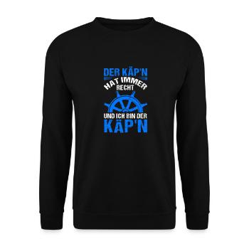Der Käpt'n hat immer Recht und ich bin der Käpt'n - Unisex Pullover - Schwarz - Vorne - Alina (178cm) & Michal (187cm)