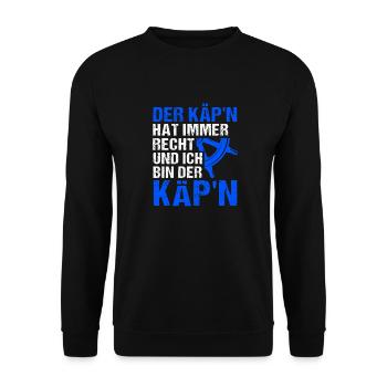 Der Käpt'n hat immer Recht und ich bin der Käpt'n - Unisex Pullover - Schwarz - Vorne - Alina (178cm) & Michal (187cm)