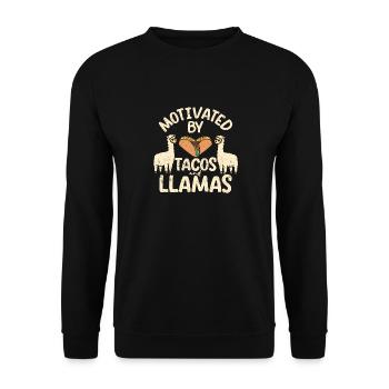 Motiviert durch Tacos und LLamas Lustige Alpaka - Unisex Pullover - Schwarz - Vorne - Alina (178cm) & Michal (187cm)