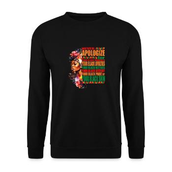 BLM Melanin Pride Entschuldige dich niemals für deine schwarzen S - Unisex Pullover - Schwarz - Vorne - Alina (178cm) & Michal (187cm)