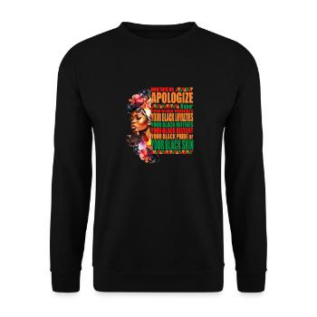 Ne vous excusez jamais Mois de l’histoire des Noirs Juneteenth - Sweat-shirt Unisexe - noir - Devant - Alina (178cm) & Michal (187cm)