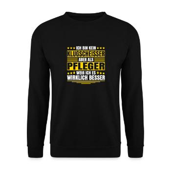 Herren Kein Klugscheisser bin Pfleger Spruch - Unisex Pullover - Schwarz - Vorne - Alina (178cm) & Michal (187cm)