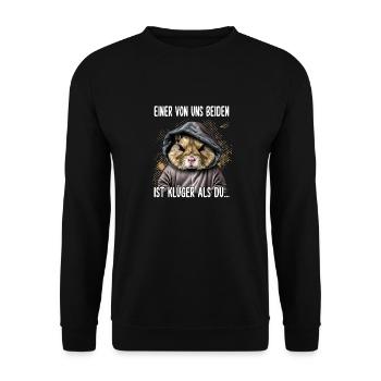 Einer von uns Beiden Klüger als Du Lustiger Spruch - Unisex Pullover - Schwarz - Vorne - Alina (178cm) & Michal (187cm)