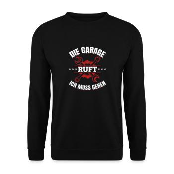 Garage ruft KFZ Mechaniker Oldtimer Bastler Tuning - Unisex Pullover - Schwarz - Vorne - Alina (178cm) & Michal (187cm)