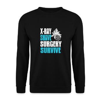X-Ray Shave Surgery Survive Retro Funny Surgeon - Unisex Pullover - Schwarz - Vorne - Alina (178cm) & Michal (187cm)