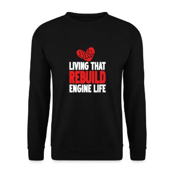 Living That Rebuild Engine Life Retro Surgeon - Unisex Pullover - Schwarz - Vorne - Alina (178cm) & Michal (187cm)
