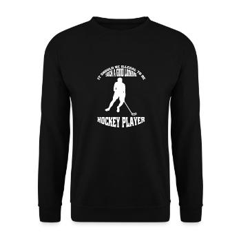 Hockey Geschenk Unihockey Hockeyspieler Feldhockey - Unisex Pullover - Schwarz - Vorne - Alina (178cm) & Michal (187cm)