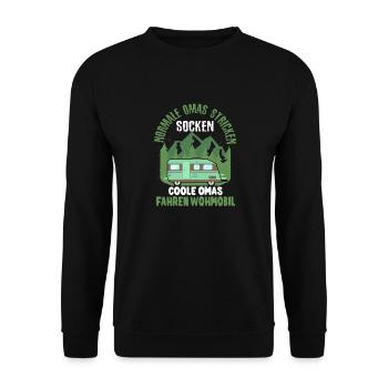 Süßes Omi Geschenk Rente Wohnmobil Reise Oma - Unisex Pullover - Schwarz - Vorne - Alina (178cm) & Michal (187cm)