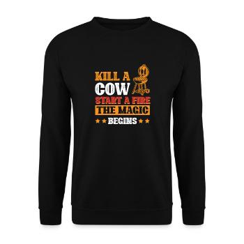 Kill a cow, Start a fire, The magic begins - Unisex Sweatshirt - black - Front - Alina (178cm) & Michal (187cm)