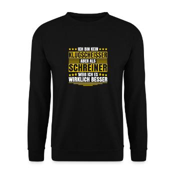 Herren Kein Klugscheisser bin Schreiner Spruch - Unisex Pullover - Schwarz - Vorne - Alina (178cm) & Michal (187cm)