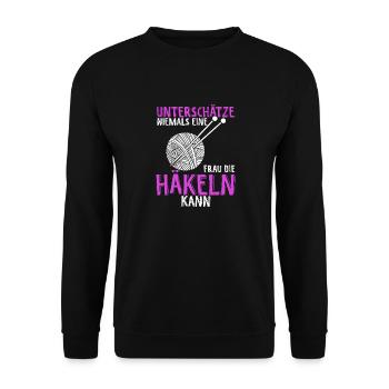 Häkeln Hobby Lielingshobby Häkelnadel Geschenk Häk - Unisex Pullover - Schwarz - Vorne - Alina (178cm) & Michal (187cm)