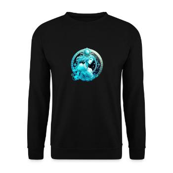 Tragen Sie Ihr astrologisches Sternzeichen mit Stolz: Aquari - Unisex Pullover - Schwarz - Vorne - Alina (178cm) & Michal (187cm)