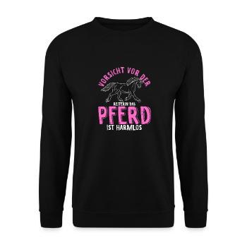 Vorsicht Vor Der Reiterin Das Pferd Ist harmlos - - Unisex Pullover - Schwarz - Vorne - Alina (178cm) & Michal (187cm)