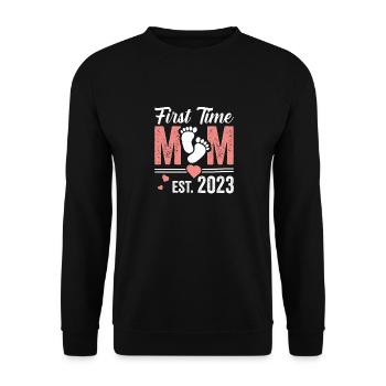 FIRST TIME MOM EST. 2023 - Unisex Pullover - Schwarz - Vorne - Alina (178cm) & Michal (187cm)