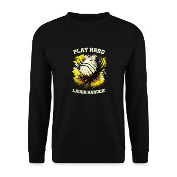 Plays hard, laughs harder, funny, volleyball team - Unisex Sweatshirt - black - Front - Alina (178cm) & Michal (187cm)