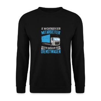 Dienstwagen LKW Fahrer Geschenkidee Fernverkehr - Unisex Pullover - Schwarz - Vorne - Alina (178cm) & Michal (187cm)