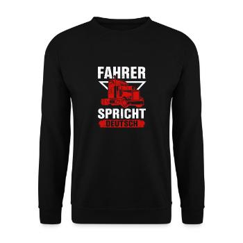 Fahrer spricht Deutsch LKW Fahrer Geschenkidee - Unisex Pullover - Schwarz - Vorne - Alina (178cm) & Michal (187cm)