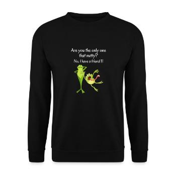 Niedliches und lustiges Frosch-Design mit coolem Slogan - Unisex Pullover - Schwarz - Vorne - Alina (178cm) & Michal (187cm)