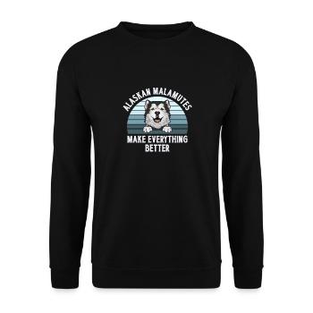 Alaskan Malamute Hund - Unisex Pullover - Schwarz - Vorne - Alina (178cm) & Michal (187cm)