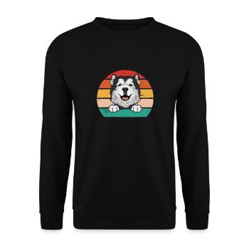 Alaskan Malamute Hund - Unisex Pullover - Schwarz - Vorne - Alina (178cm) & Michal (187cm)