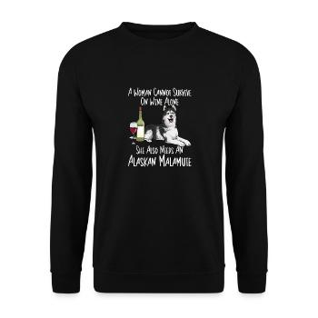 Alaskan Malamute Hund - Unisex Pullover - Schwarz - Vorne - Alina (178cm) & Michal (187cm)