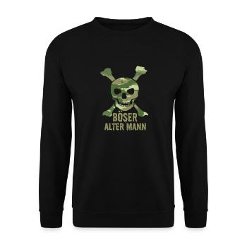 Böser Alter Mann Totenkopf mit Camouflage - Unisex Pullover - Schwarz - Vorne - Alina (178cm) & Michal (187cm)